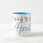 ASLアメリカ手話4月2日指綴り ツートーンマグカップ (中央)