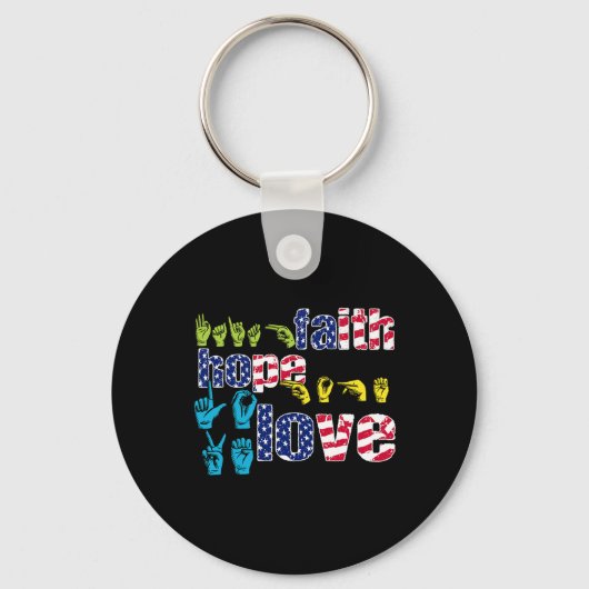 ASLアメリカ手話7月の4th信仰の希望 キーホルダー (正面)