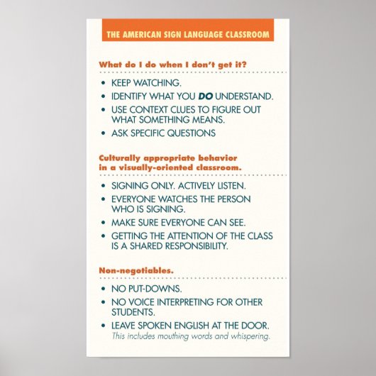 ASLクラスルームのガイドライン。ポスター(明るい背景) ポスター (正面)