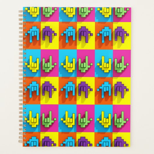 ASLサイン言語ピクセルラブポップ・アートのプランナー プランナー手帳 (正面)