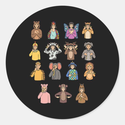 Aslハンドジェスチャーろう難聴認識度少年 ラウンドシール (正面)