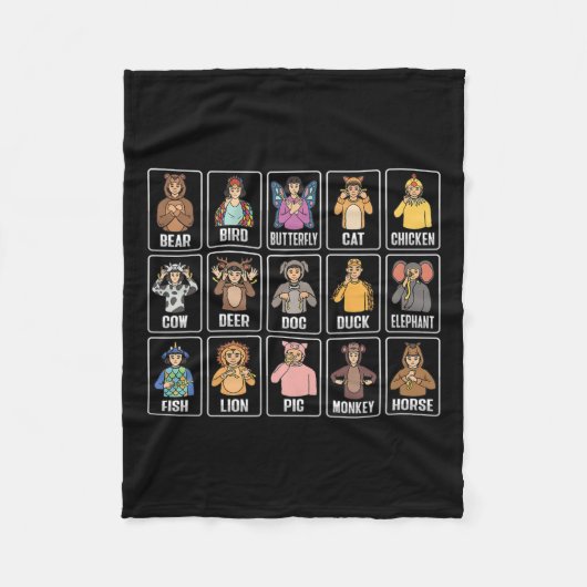 Aslハンドジェスチャー動物ろう難聴覚粟粒 フリースブランケット (正面)