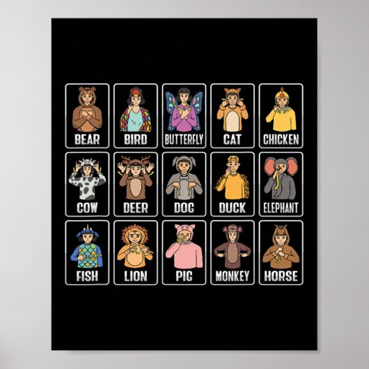 Aslハンドジェスチャー動物ろう難聴覚粟粒 ポスター (正面)