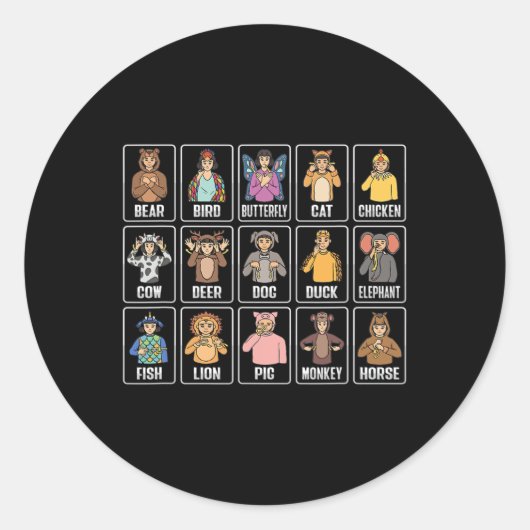 Aslハンドジェスチャー動物ろう難聴覚粟粒 ラウンドシール (正面)