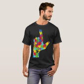 ASLラブサイン自閉症啓発サポート Tシャツ (正面フル)