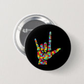 ASLラブサイン言語手自閉症意識パズル 缶バッジ (正面&裏面)