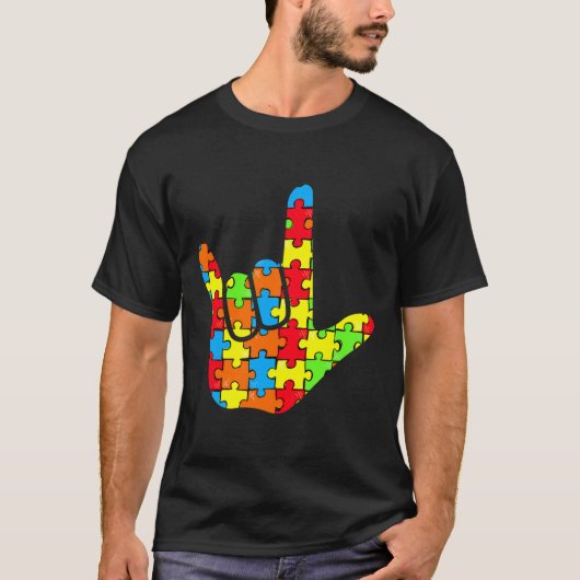 Aslラブサイン言語自閉症ギフト認識度Supo Tシャツ (正面)
