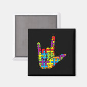 ASLラブサイン言語自閉症パズル自閉症戦争 マグネット (正面/裏面)