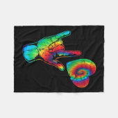 ASLラブサイン言語自閉症啓発サポートティ フリースブランケット (正面(横))