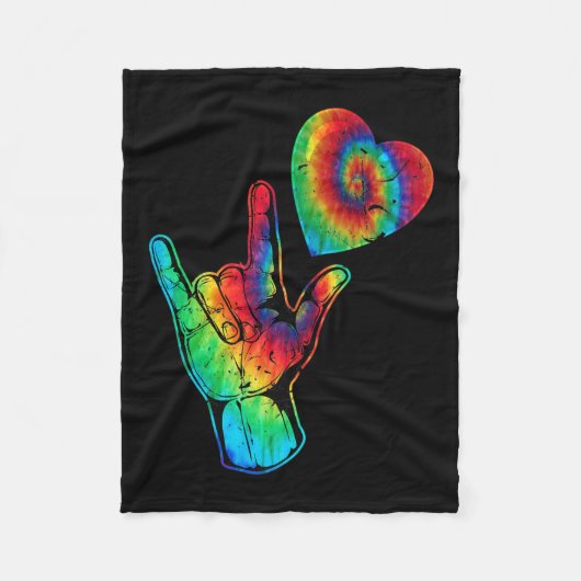 ASLラブサイン言語自閉症啓発サポートティ フリースブランケット (正面)