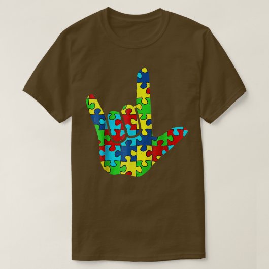 ASL愛サインカッコいい言語自閉症啓発Supo Tシャツ (デザイン正面)