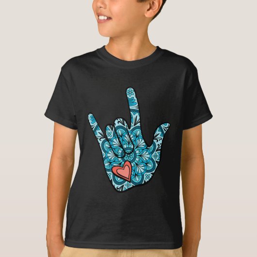 ASL手話I Love You GestureハートろうAw Tシャツ (正面)