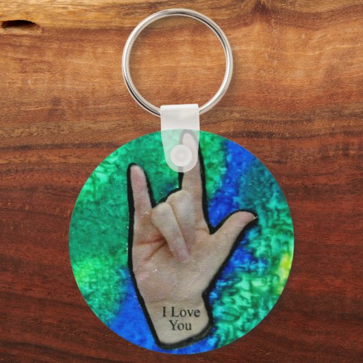 asl私は絹の背景のキーチェ絵を描ーンが大好き キーホルダー (正面)