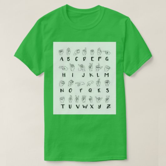 ASL符号言語アルファベット Tシャツ (デザイン正面)