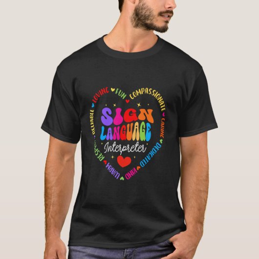 ASL通訳教師 学校 手話通訳 Tシャツ (正面)