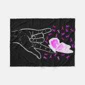 Asl ラブサイン 蝶 乳がん啓発 Pi フリースブランケット (正面(横))