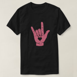 ASL 「愛してる」ハート付き手話手札 Tシャツ