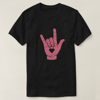 ASL 「愛してる」ハート付き手話手札 Tシャツ