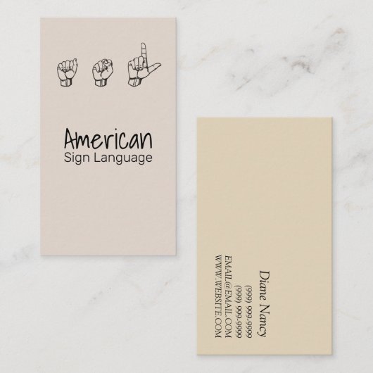 ASL，手話，翻訳者，名刺 名刺 (正面/裏面)