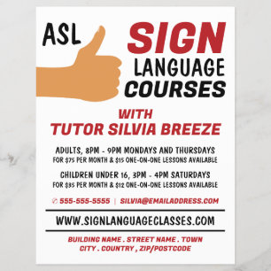 ASL 親指を立てるジェスチャー 手話コースの広告 チラシ
