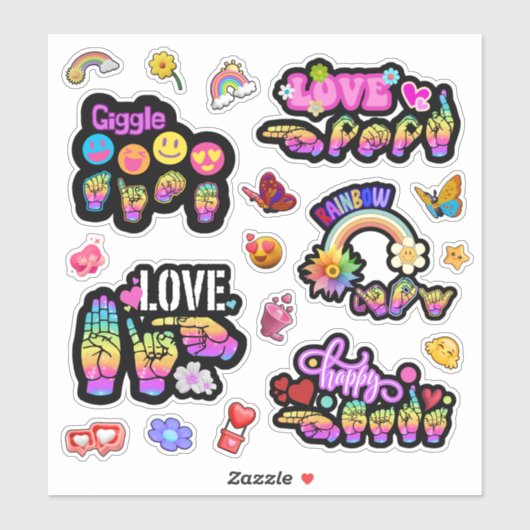 ASL Affirmation Stickers – Love, Laugh, Celebrate シール (シート)