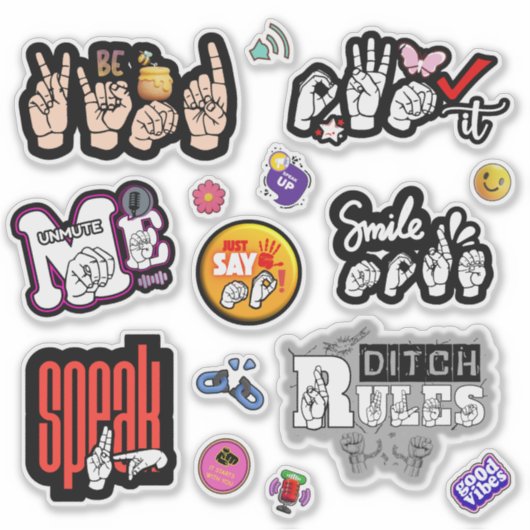 ASL Affirmation Stickers – Voice, Kindness, Power シール (正面)
