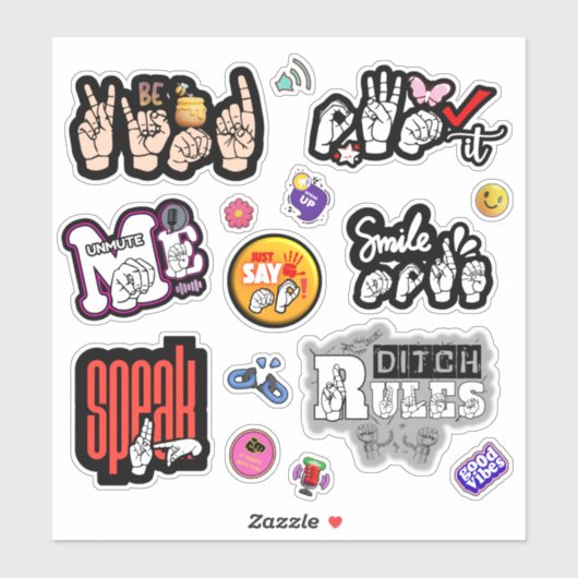 ASL Affirmation Stickers – Voice, Kindness, Power シール (シート)
