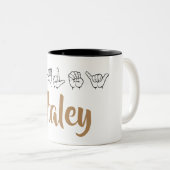 ASL American Sign Language Finger spelled Haley ツートーンマグカップ (正面右)