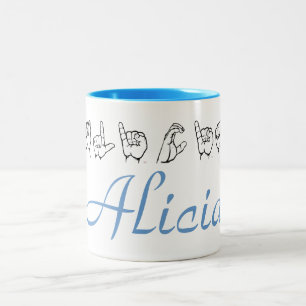 ASL American Sign Language Fingerspelled Alicia Tw ツートーンマグカップ
