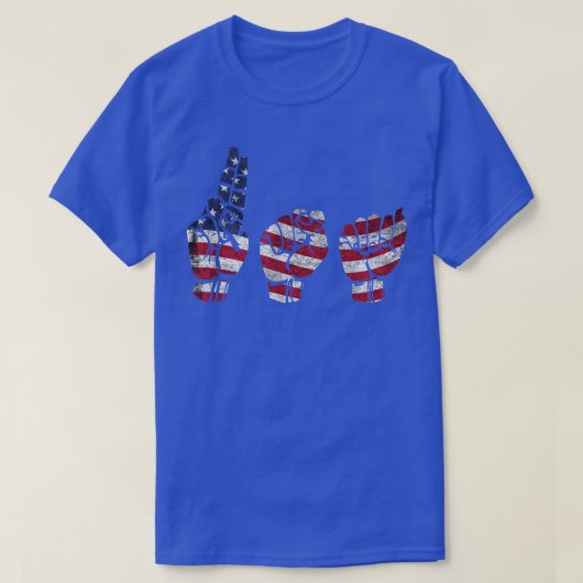 ASL American Sign Language USA T，愛国的ギフト Tシャツ (デザイン正面)
