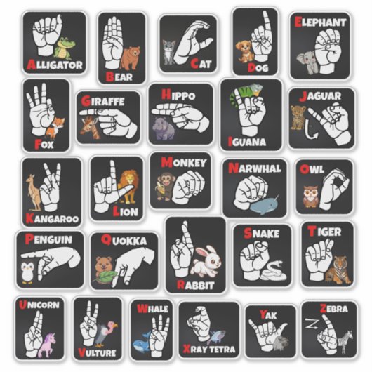 ASL Animal Alphabet Sticker – Educational & Fun シール (正面)
