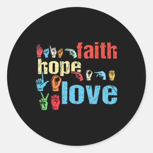 ASL Faith Hope Love American Sign Language Chris ラウンドシール (正面)