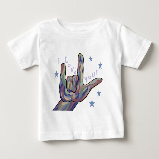 ASL I愛デニムおよびカムフラージュ色 ベビーTシャツ (正面)