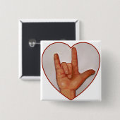 ASL I愛、ハート形 缶バッジ (正面&裏面)