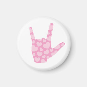 ASL I LAVE You Pinkハート手話磁石 マグネット