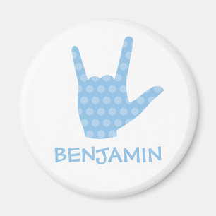ASL I Love You Blue Dots Sign Language Name Magnet マグネット