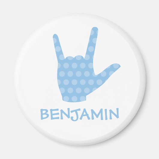 ASL I Love You Blue Dots Sign Language Name Magnet マグネット (正面)