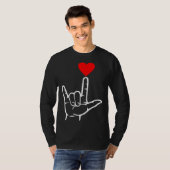 ASL I Love You Hand Heart American Sign Language Tシャツ (正面フル)