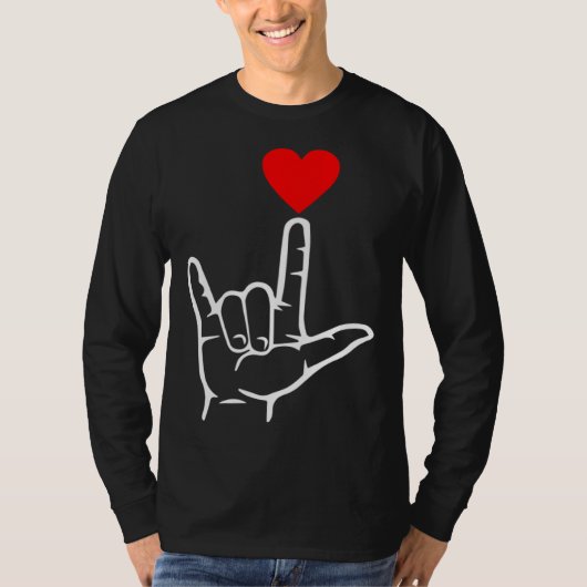 ASL I Love You Hand Heart American Sign Language Tシャツ (正面)