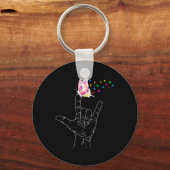 ASL I Love You Hand Sign Language Butterfly Autism キーホルダー (正面)