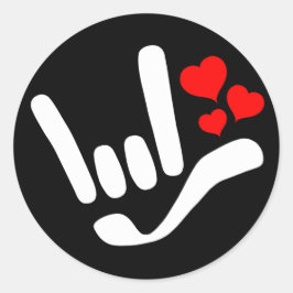 ASL I Love You ILY Sign Withハートクラシックラウンド ラウンドシール