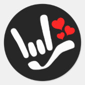 ASL I Love You ILY Sign Withハート ラウンドシール (正面)