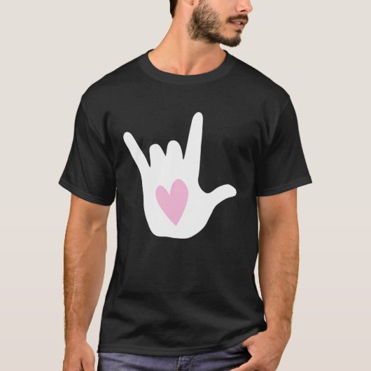 ASL I Love You Sign Language Hand Symbol with Pink Tシャツ (正面)