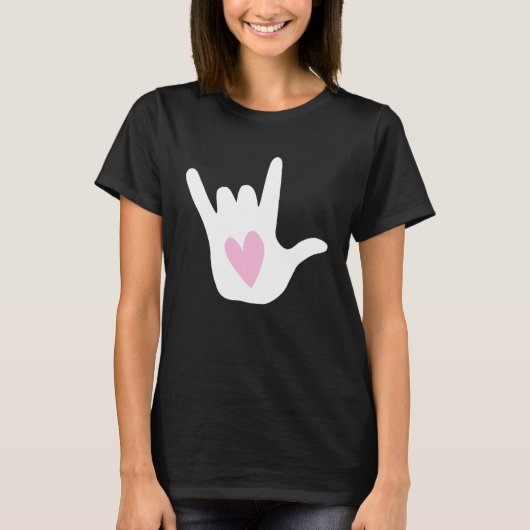 ASL I Love You Sign Language Hand Symbol with Pink Tシャツ (正面)