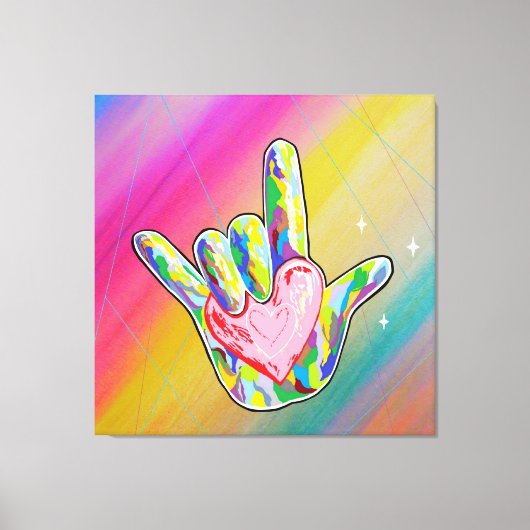 ASL I LOVE YOU SIGN with ハート キャンバスプリント (正面)