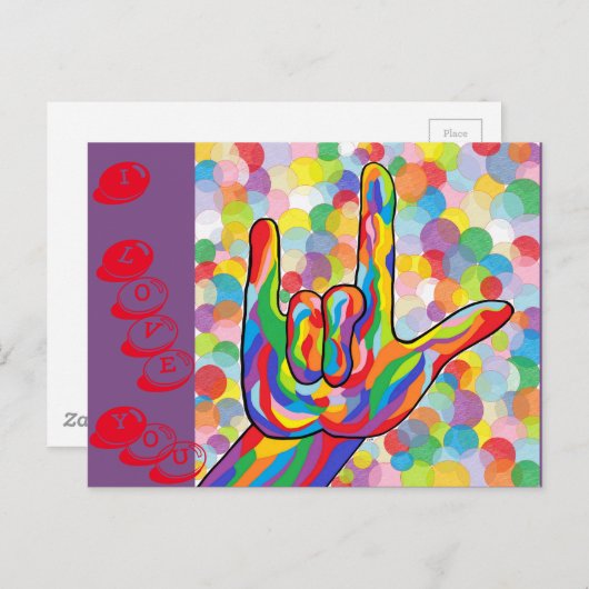 ASL I Love You with Bubble Background ポストカード (正面/裏面)