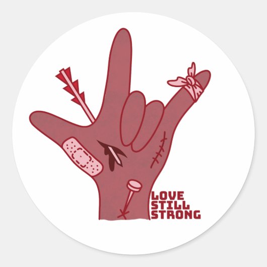 ASL ILYデザイン - 愛は傷ついても強い ラウンドシール (正面)