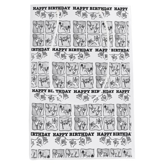 ASL ILY Obsession - Happy Birthday! ミディアムペーパーバッグ (正面)