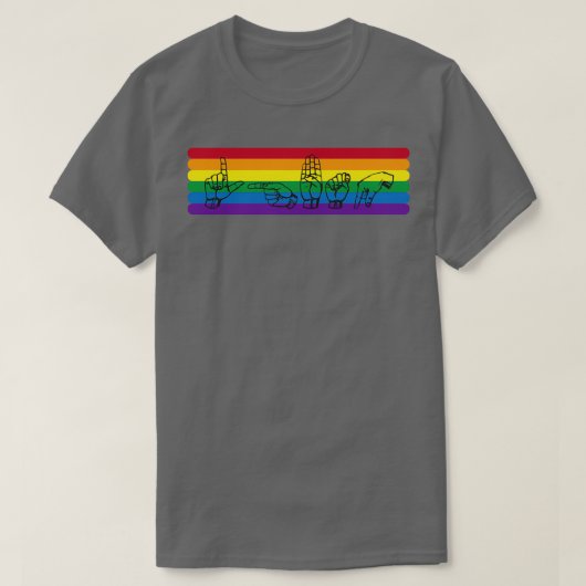 ASL LGBTQレインボー Tシャツ (デザイン正面)