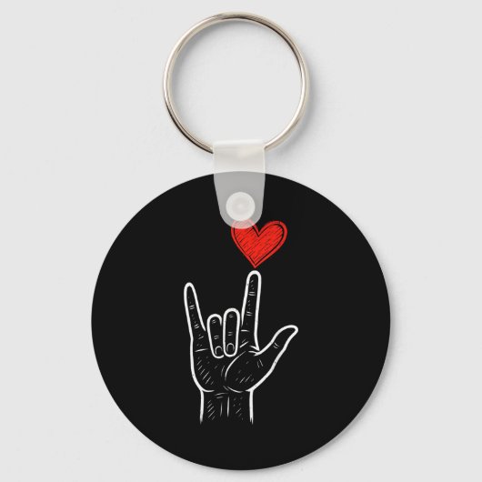 Asl Love Hand Sign Heart Valentines Day Mens Women キーホルダー (正面)